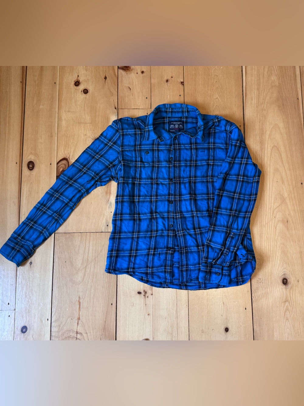 American Eagle Outfitters Blue & Black Plaid Flannel Shirt